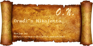 Ormós Nikoletta névjegykártya